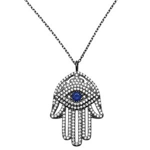Black Rhodium Plated Hand Of Hamsa Evil Eye